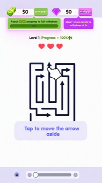 Level 1 tutorial: tap to move the arrow aside
